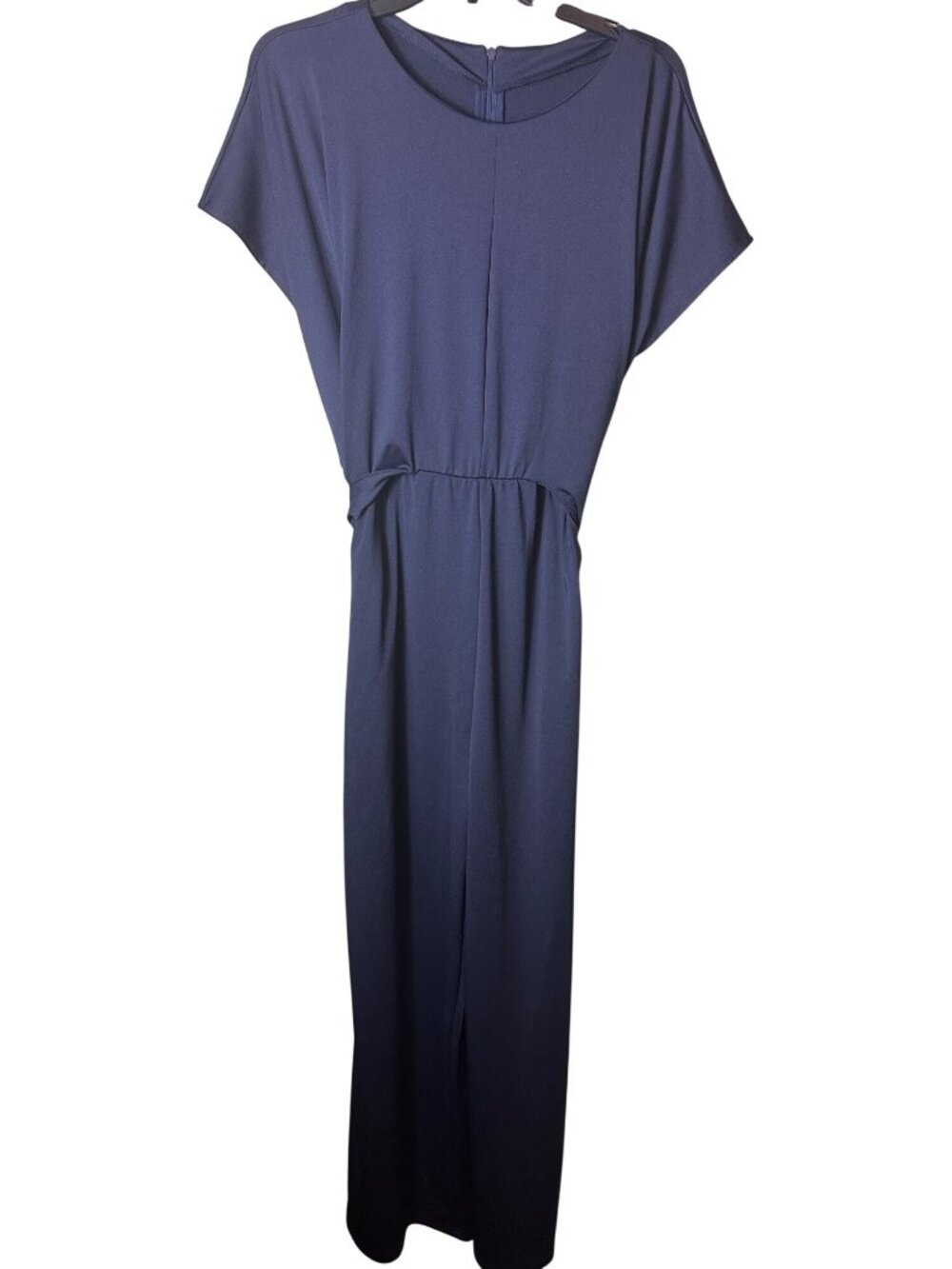 Navy Blue Women's Jumpsuit Size Large Solid Color Short Sleeve
